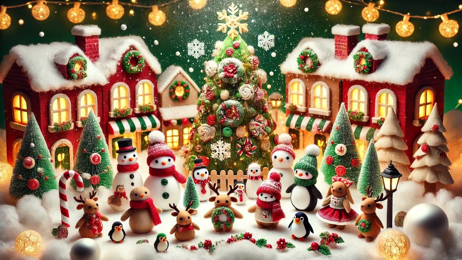 Cozy Christmas village with illuminated decorations and winter characters in Seattle